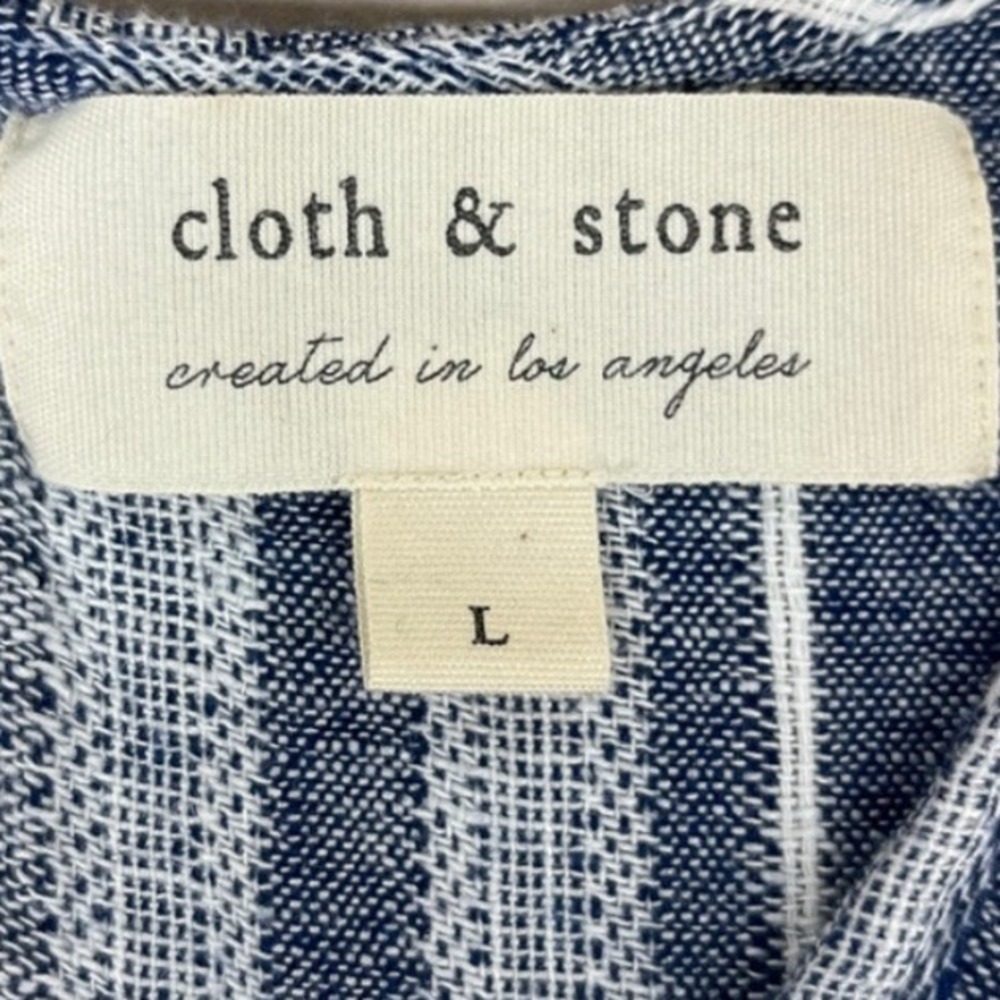 Cloth & Stone Striped Linen Blend Wide Leg Jumpsuit Belted Cropped Open Back L - Picture 5 of 11